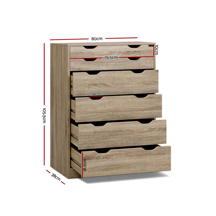 Scandi Oak 6-Drawer Tallboy Dresser – Air Gap Handles &amp; Wall Mount Bracket - Greenora Living