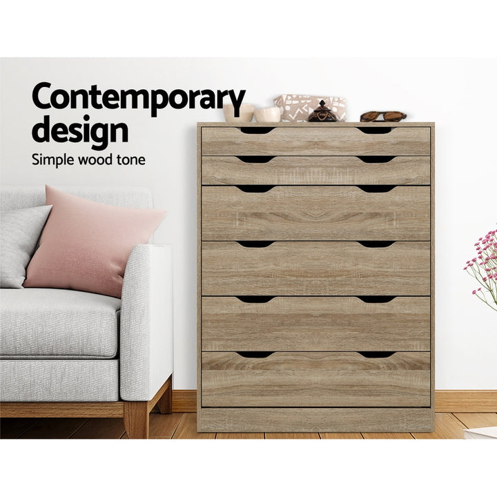 Scandi Oak 6-Drawer Tallboy Dresser – Air Gap Handles &amp; Wall Mount Bracket - Greenora Living