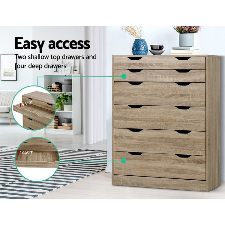 Scandi Oak 6-Drawer Tallboy Dresser – Air Gap Handles &amp; Wall Mount Bracket - Greenora Living