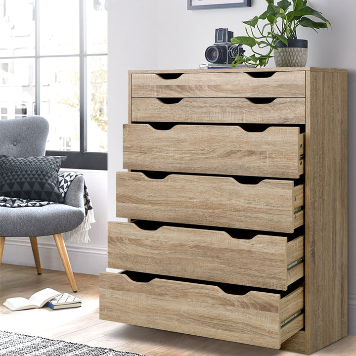 Scandi Oak 6-Drawer Tallboy Dresser – Air Gap Handles &amp; Wall Mount Bracket - Greenora Living