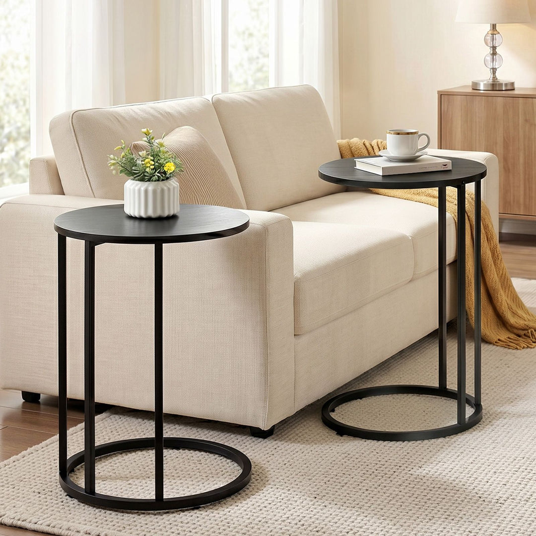 Cora C-Shaped Round Side Table Set of 2 – Black