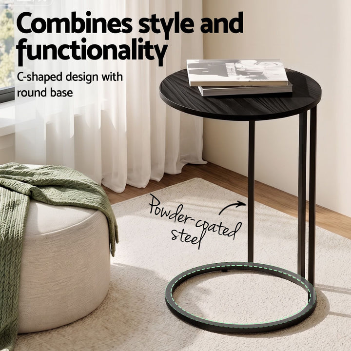 Cora C-Shaped Round Side Table Set of 2 – Black – product view 5