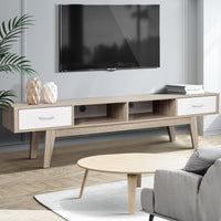 Gary Scandi TV Unit | 180cm Oak & White, Splayed Legs & 2 Drawers | Greenora Living Australia