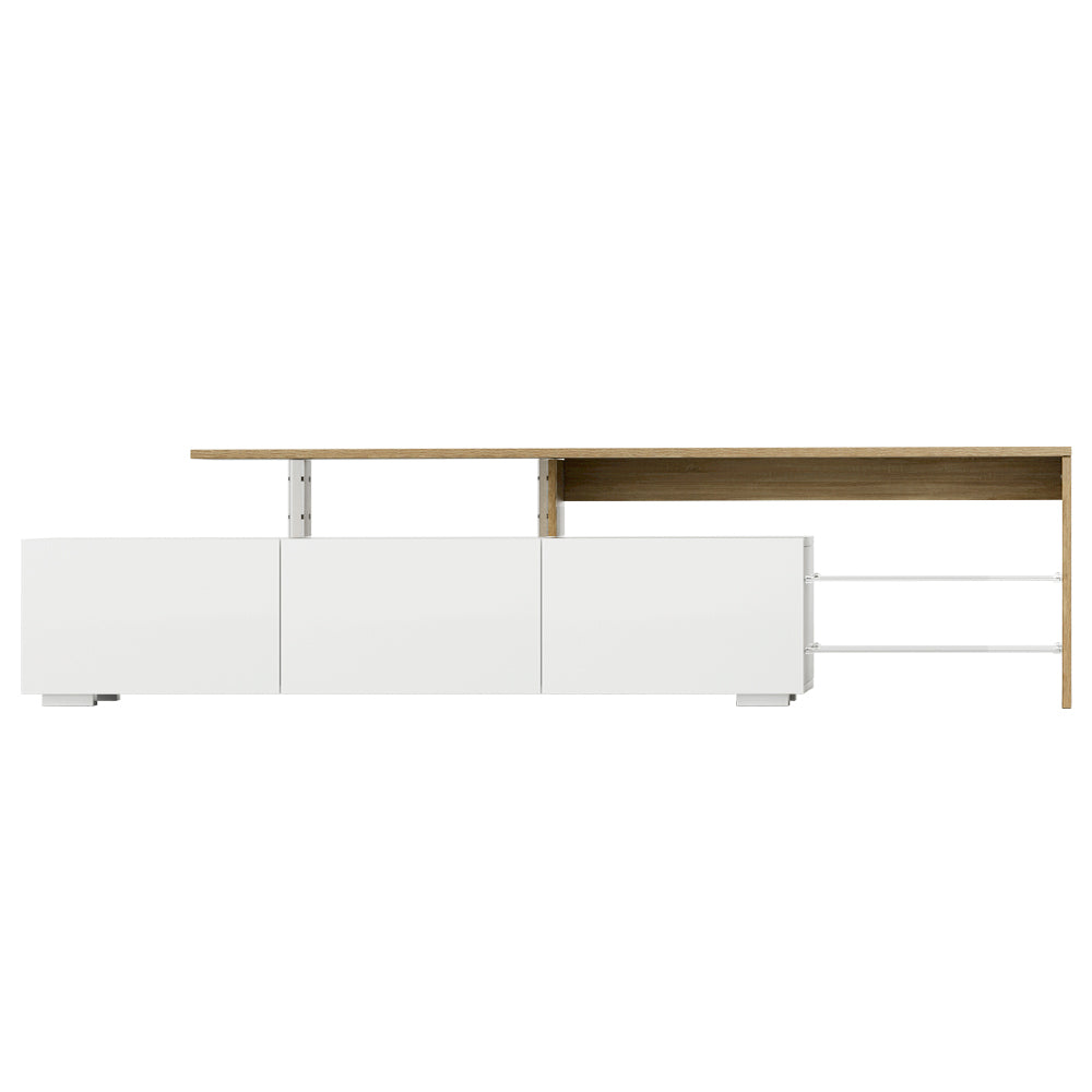 James TV Entertainment Unit – 3 Drawers, Tempered Glass Shelves &amp; UV Gloss Finish | 180cm | White &amp; Wood - Greenora Living