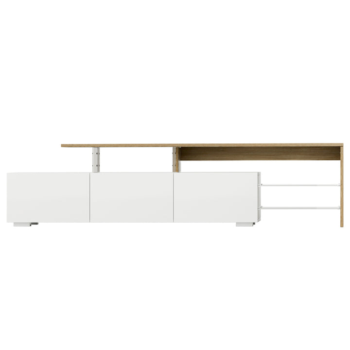 James TV Entertainment Unit – 3 Drawers, Tempered Glass Shelves &amp; UV Gloss Finish | 180cm | White &amp; Wood - Greenora Living