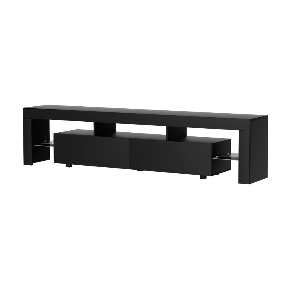 Elo RGB LED TV Unit | 200cm High Gloss Black, RGB Lighting & Tempered Glass Shelf | Greenora Living Australia