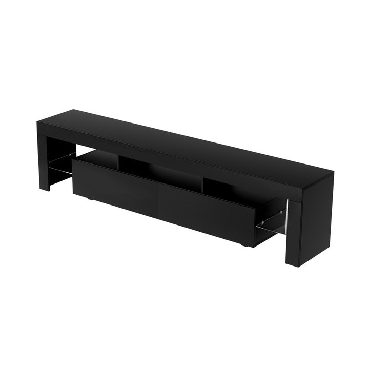 Elo RGB LED TV Unit | 200cm High Gloss Black, RGB Lighting &amp; Tempered Glass Shelf | Greenora Living Australia