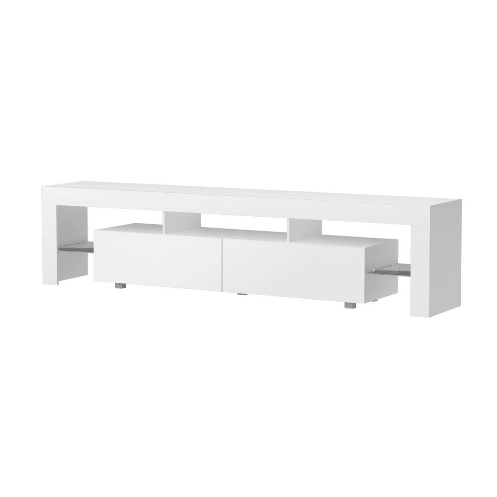 White RGB LED TV Entertainment Unit 200cm High Gloss Open Shelves | Greenora Living Australia
