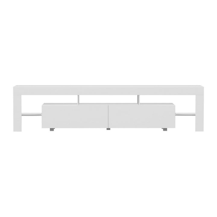 White RGB LED TV Entertainment Unit 200cm High Gloss Open Shelves | Greenora Living Australia