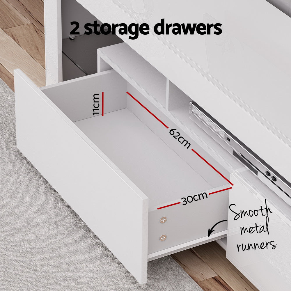 White RGB LED TV Entertainment Unit 200cm High Gloss Open Shelves | Greenora Living Australia
