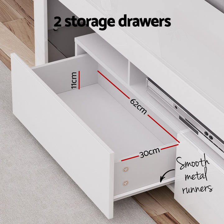 White RGB LED TV Entertainment Unit 200cm High Gloss Open Shelves | Greenora Living Australia