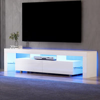 White RGB LED TV Entertainment Unit 200cm High Gloss Open Shelves | Greenora Living Australia