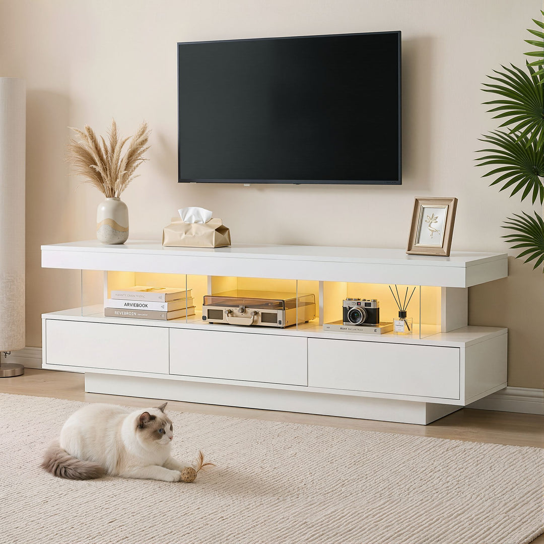 White App-Controlled RGB LED TV Unit 160cm Push-Open Drawers | Greenora Living Australia