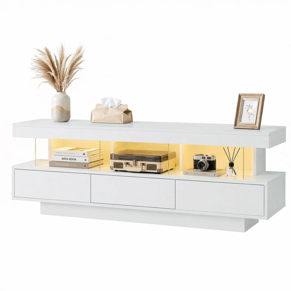 White App-Controlled RGB LED TV Unit 160cm Push-Open Drawers | Greenora Living Australia
