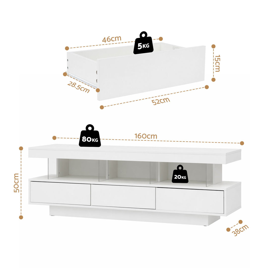 White App-Controlled RGB LED TV Unit 160cm Push-Open Drawers | Greenora Living Australia
