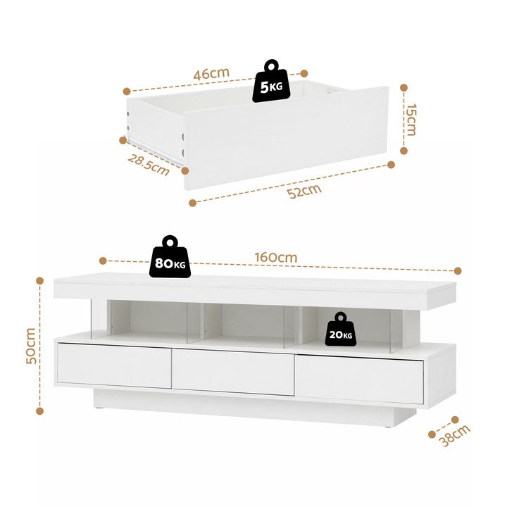 White App-Controlled RGB LED TV Unit 160cm Push-Open Drawers | Greenora Living Australia