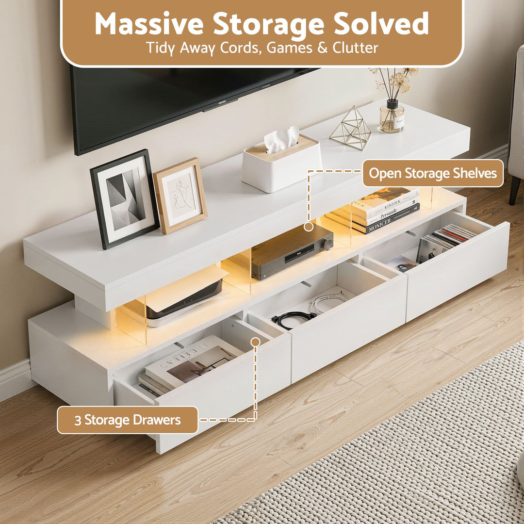 White App-Controlled RGB LED TV Unit 160cm Push-Open Drawers | Greenora Living Australia