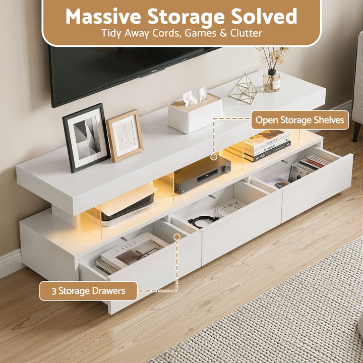 White App-Controlled RGB LED TV Unit 160cm Push-Open Drawers | Greenora Living Australia