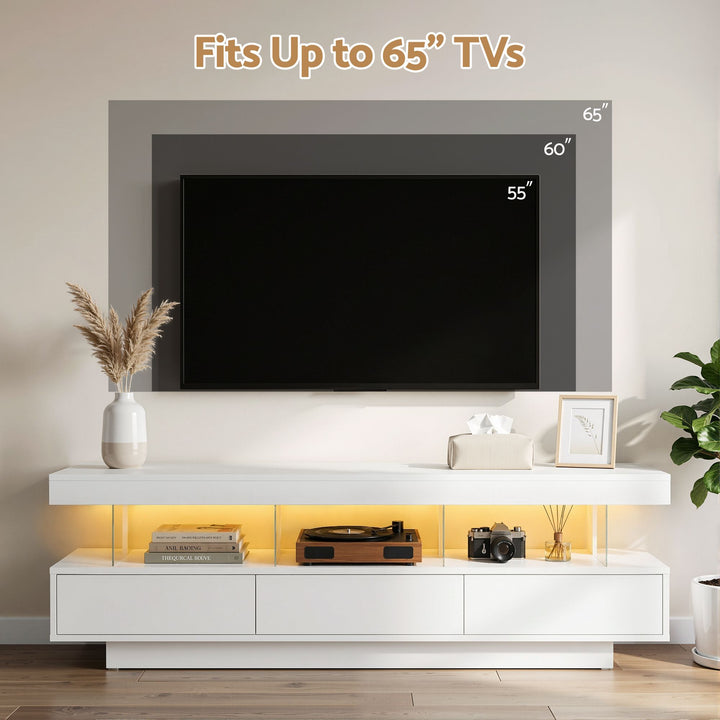 White App-Controlled RGB LED TV Unit 160cm Push-Open Drawers | Greenora Living Australia