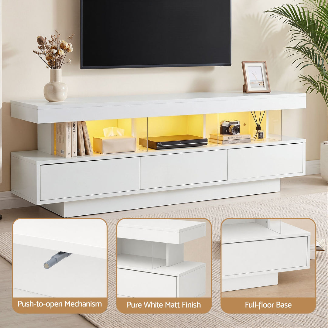 White App-Controlled RGB LED TV Unit 160cm Push-Open Drawers | Greenora Living Australia