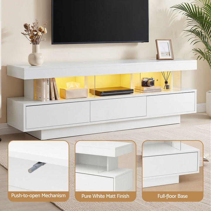 White App-Controlled RGB LED TV Unit 160cm Push-Open Drawers | Greenora Living Australia