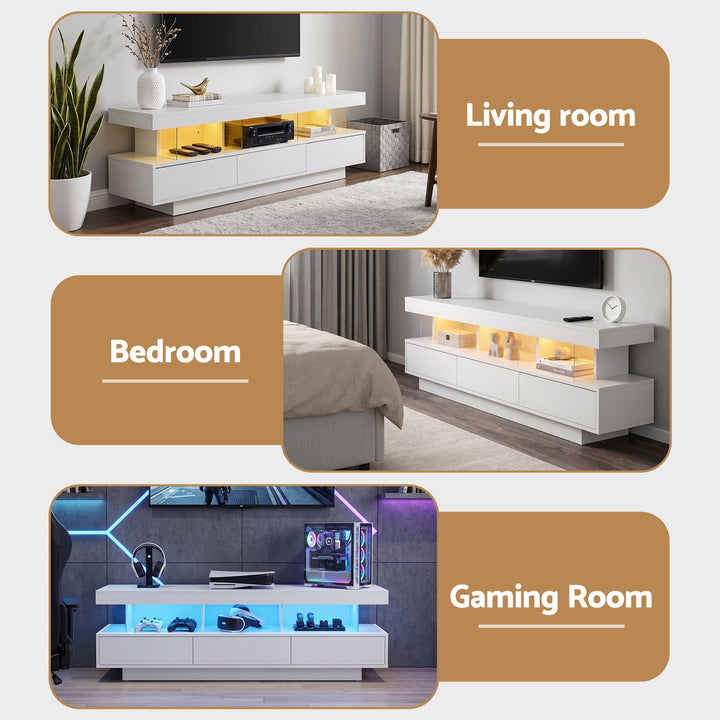 White App-Controlled RGB LED TV Unit 160cm Push-Open Drawers | Greenora Living Australia