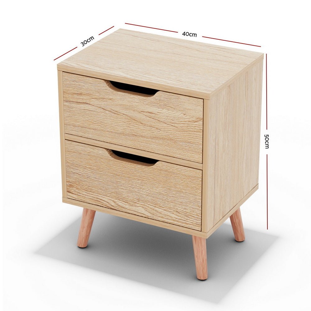 Pine Bedside Tables with 2 Drawers – Set of 2, Scandi Style, 40cm – product view 4