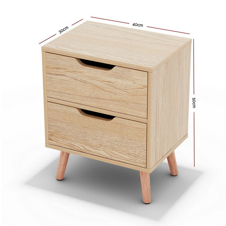 Pine Bedside Tables with 2 Drawers – Set of 2, Scandi Style, 40cm – product view 4