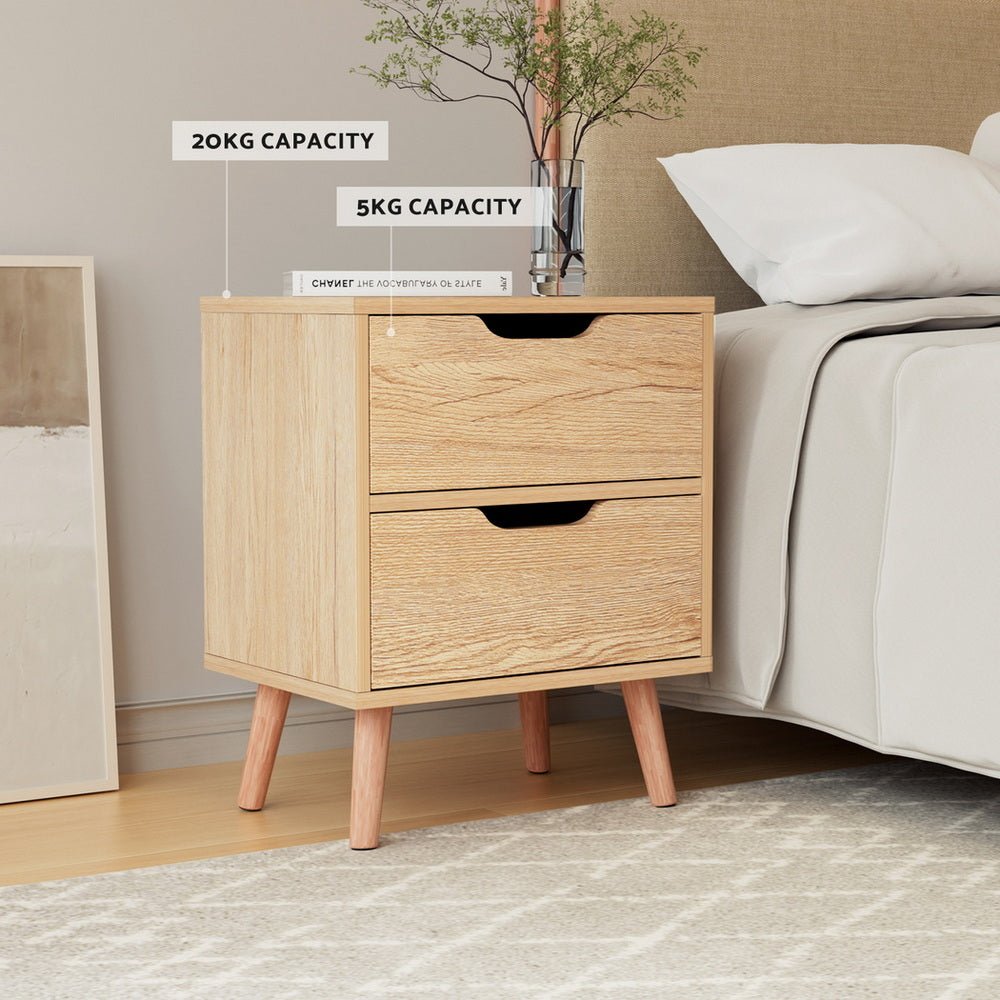 Pine Bedside Tables with 2 Drawers – Set of 2, Scandi Style, 40cm – product view 2