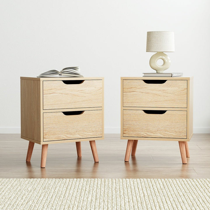 Pine Bedside Tables with 2 Drawers – Set of 2, Scandi Style, 40cm