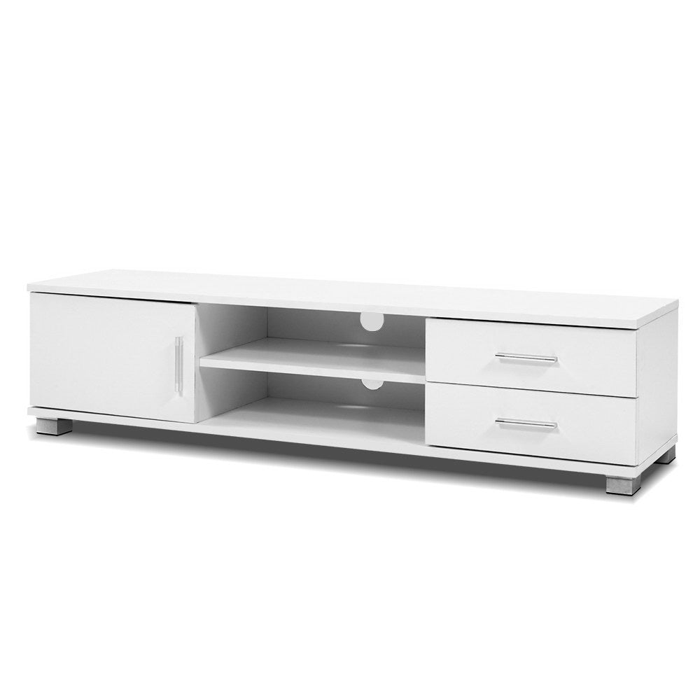 Dylan White TV Entertainment Unit – 1 Cabinet, 2 Drawers, 2 Open Shelves &amp; Aluminium Handles | Melamine | 120cm - Greenora Living
