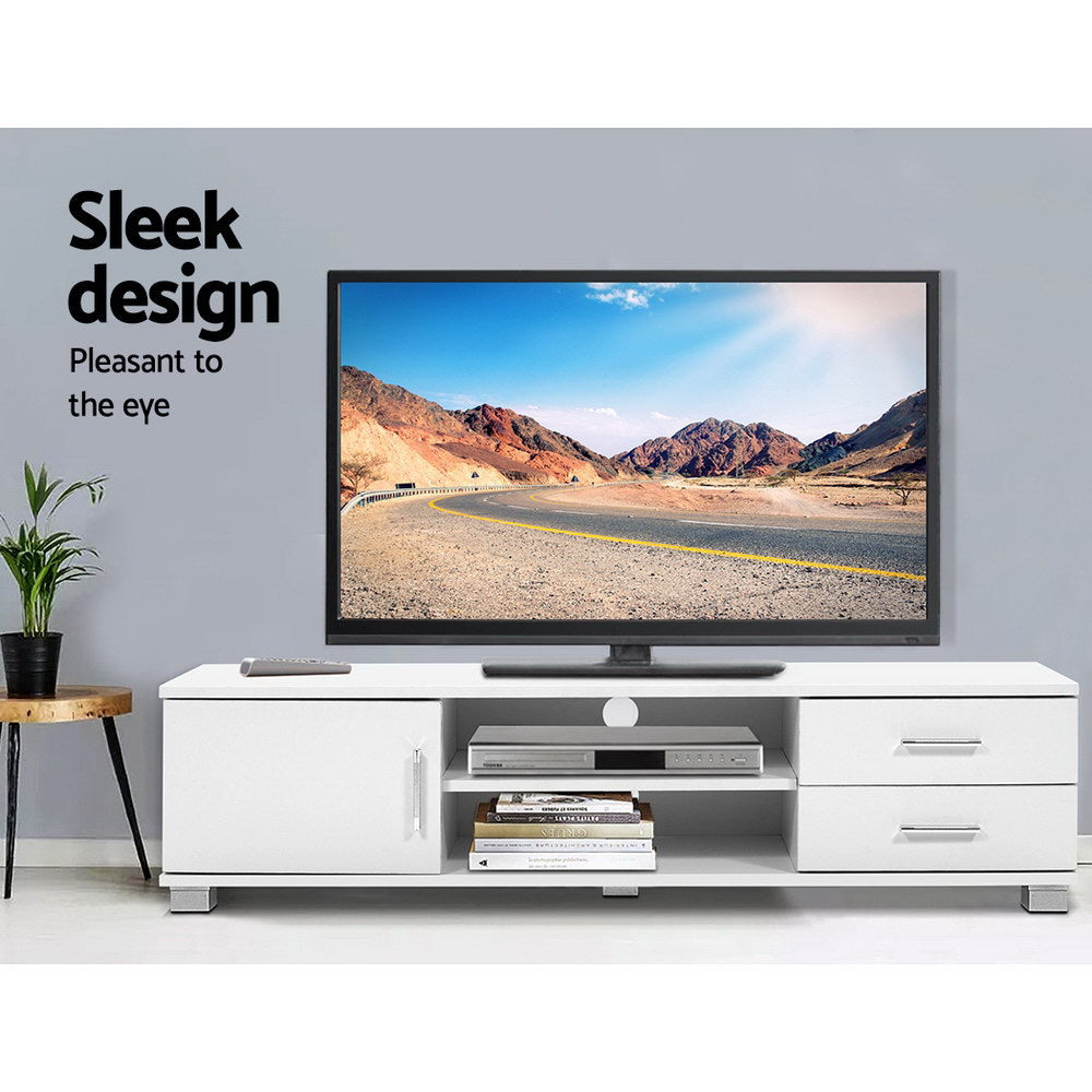 Dylan White TV Entertainment Unit – 1 Cabinet, 2 Drawers, 2 Open Shelves &amp; Aluminium Handles | Melamine | 120cm - Greenora Living