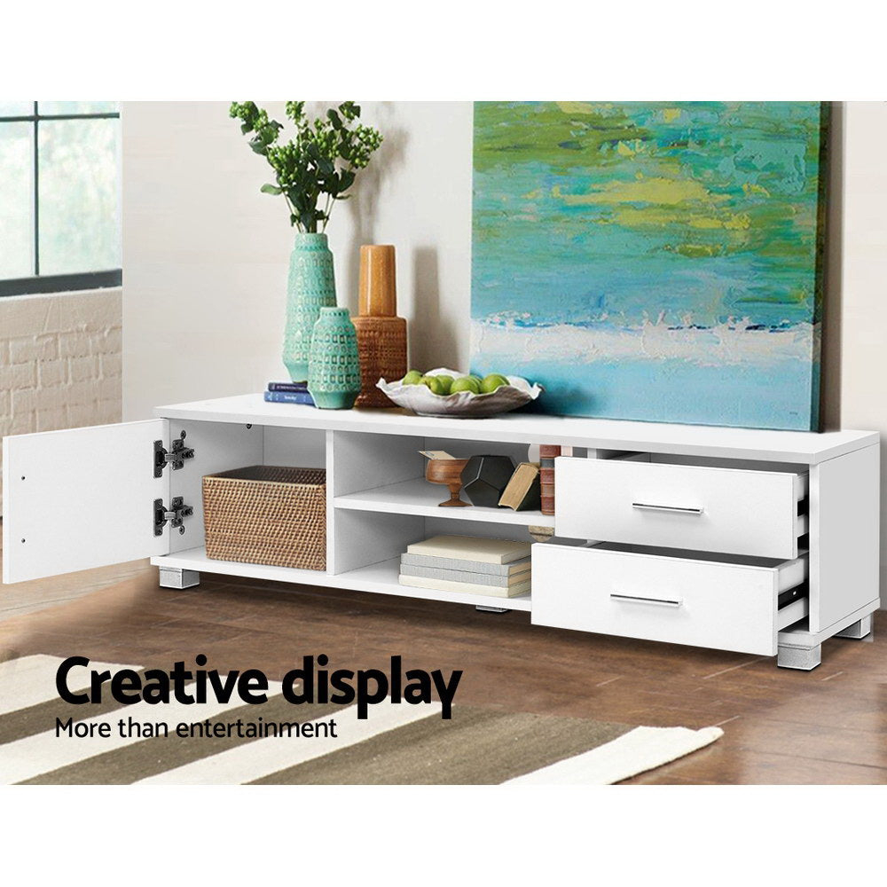 Dylan White TV Entertainment Unit – 1 Cabinet, 2 Drawers, 2 Open Shelves &amp; Aluminium Handles | Melamine | 120cm - Greenora Living