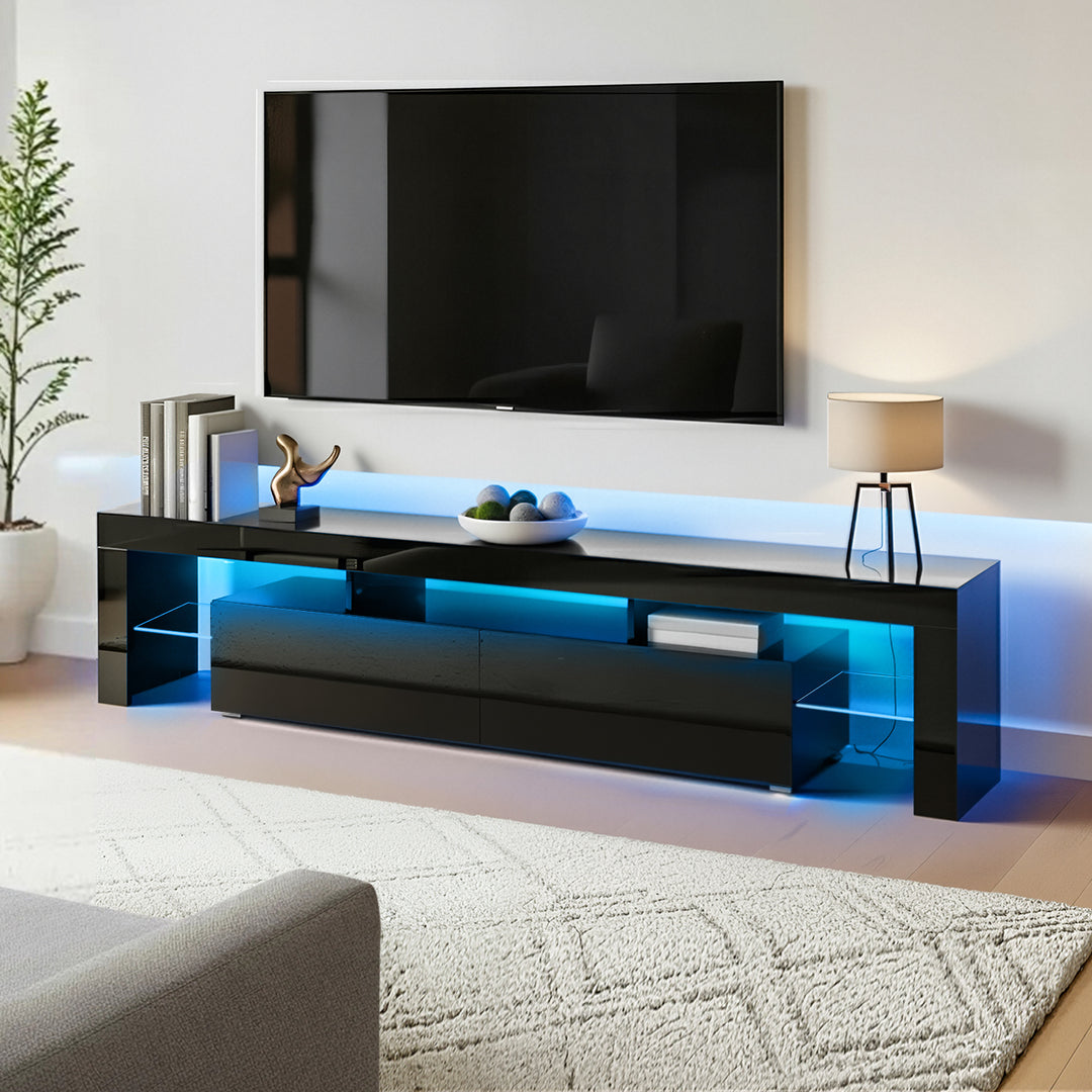 Black RGB LED TV Entertainment Unit 189cm High Gloss | Greenora Living Australia