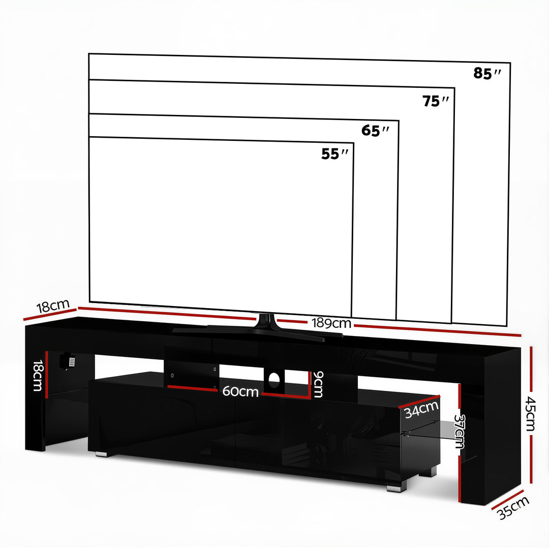 Black RGB LED TV Entertainment Unit 189cm High Gloss | Greenora Living Australia