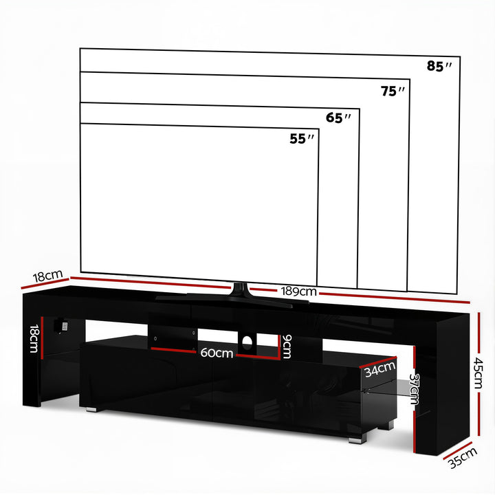 Black RGB LED TV Entertainment Unit 189cm High Gloss | Greenora Living Australia