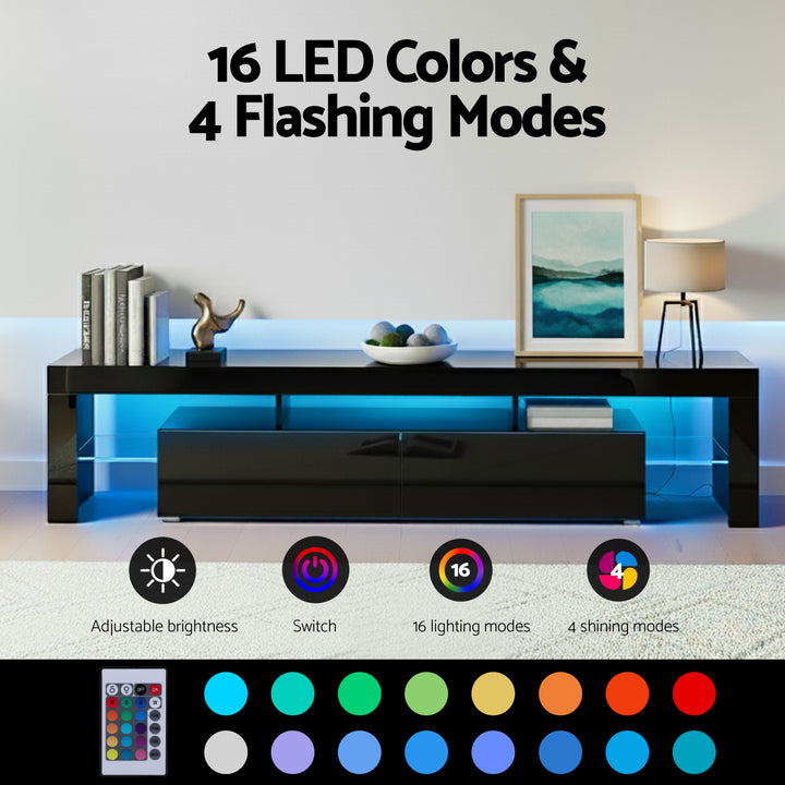 Black RGB LED TV Entertainment Unit 189cm High Gloss | Greenora Living Australia