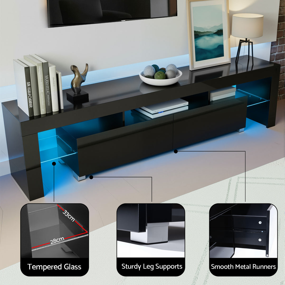 Black RGB LED TV Entertainment Unit 189cm High Gloss | Greenora Living Australia