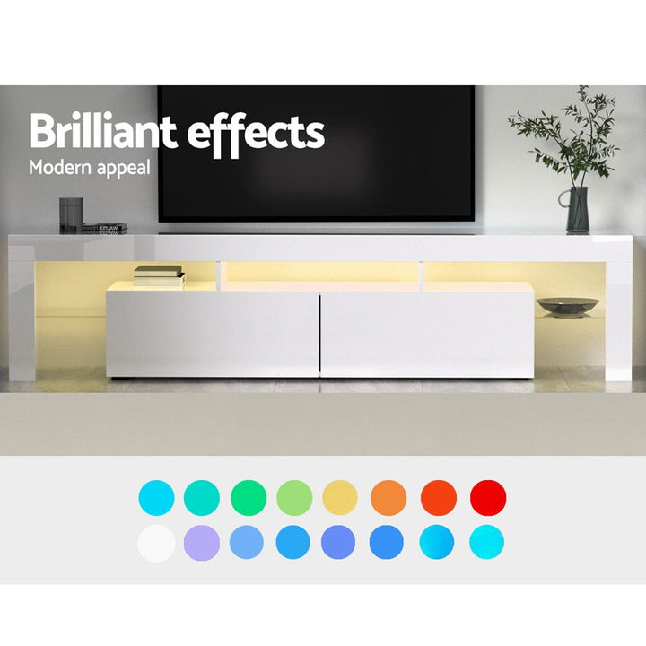 White RGB LED TV Entertainment Unit 189cm High Gloss | Greenora Living Australia