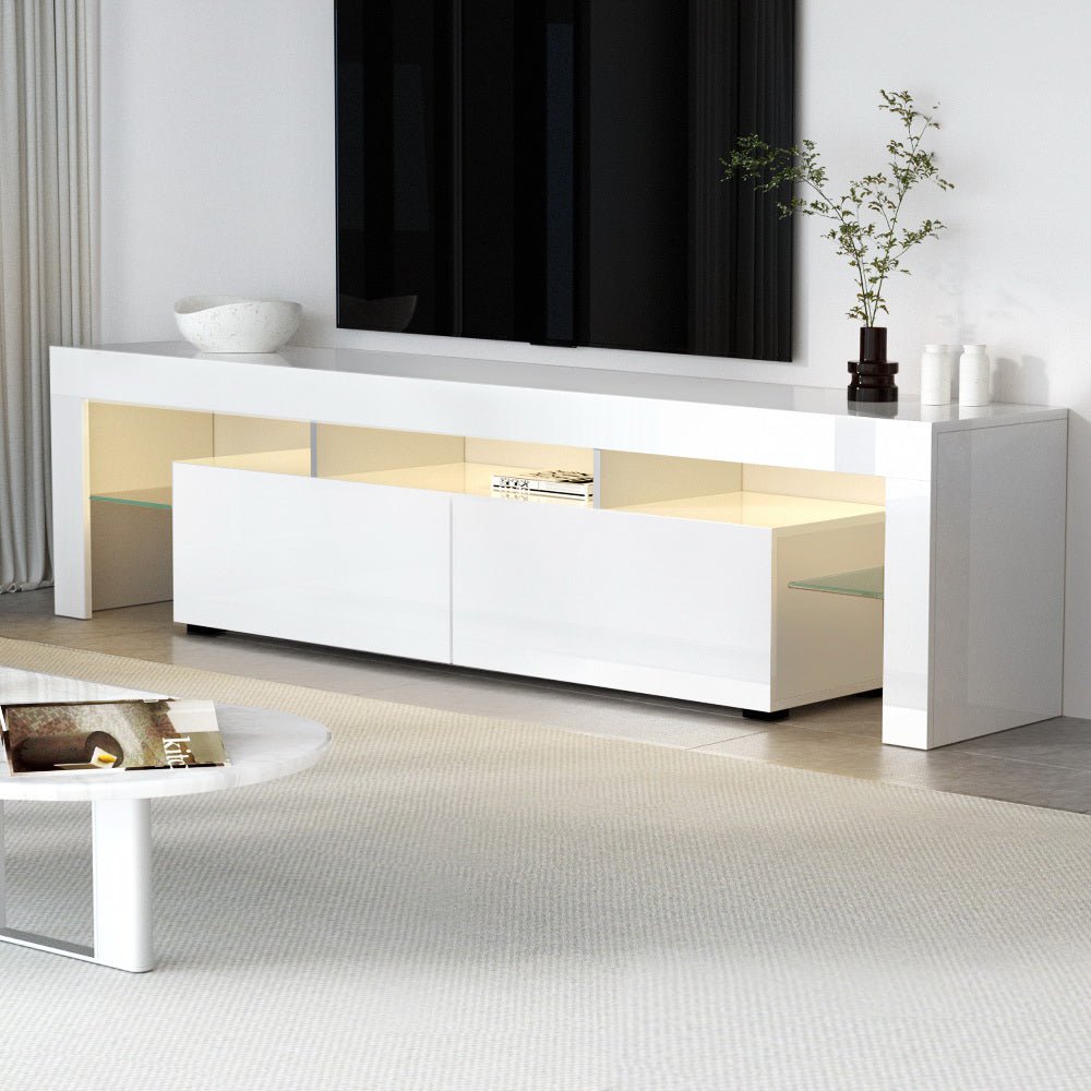 White RGB LED TV Entertainment Unit 189cm High Gloss | Greenora Living Australia