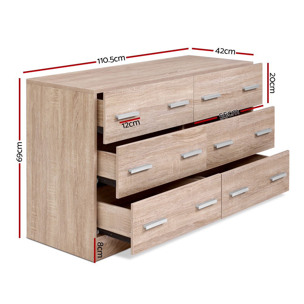 Nordic Pine 6-Drawer Lowboy Dresser – Melamine Finish &amp; Anti-Rust Runners - Greenora Living