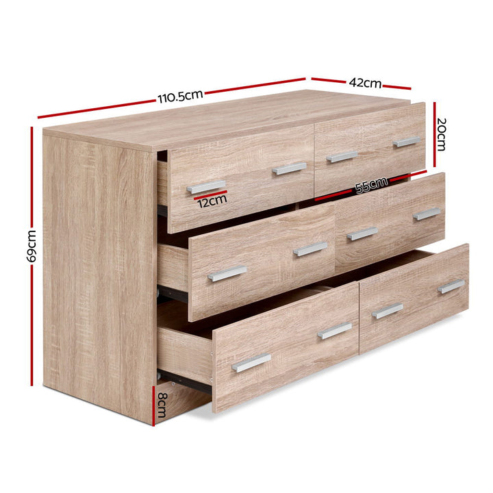Nordic Pine 6-Drawer Lowboy Dresser – Melamine Finish &amp; Anti-Rust Runners - Greenora Living