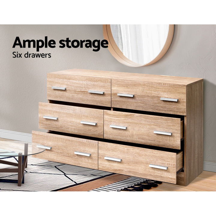 Nordic Pine 6-Drawer Lowboy Dresser – Melamine Finish &amp; Anti-Rust Runners - Greenora Living
