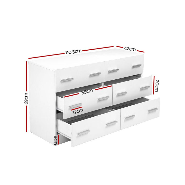 Nola 6-Drawer White Lowboy Dresser – product view 4