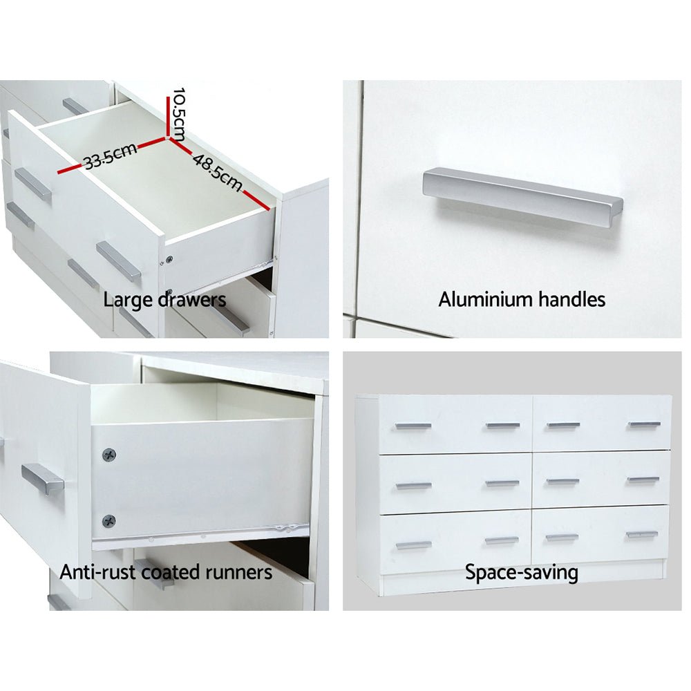 Nola 6-Drawer White Lowboy Dresser – product view 6