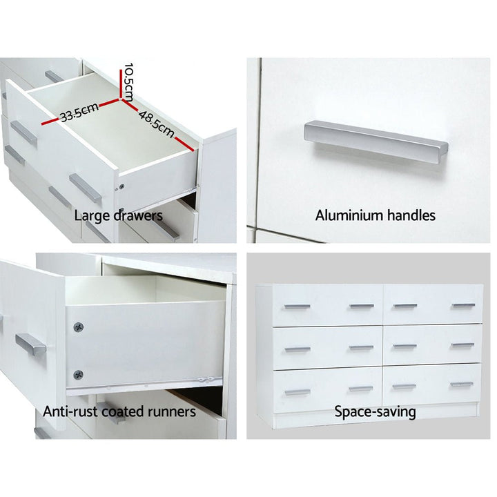 Nola 6-Drawer White Lowboy Dresser – product view 6