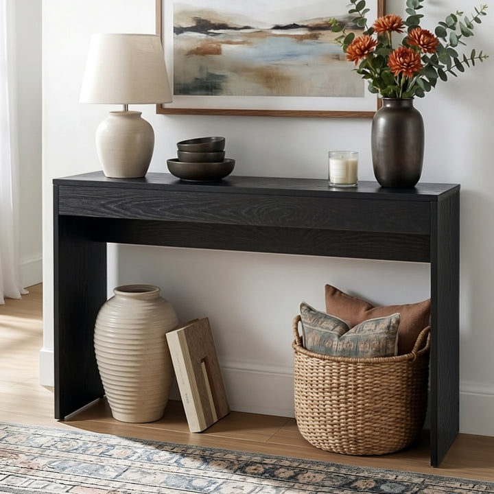 Monroe Black Wood-Grain Console Table 120cm