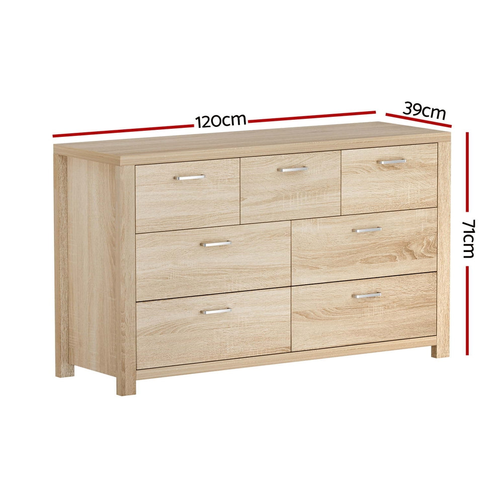 Scandi Oak 7-Drawer Chest of Drawers – Honeycomb Board &amp; Anti-Rust Runners | Pine Legs - Greenora Living