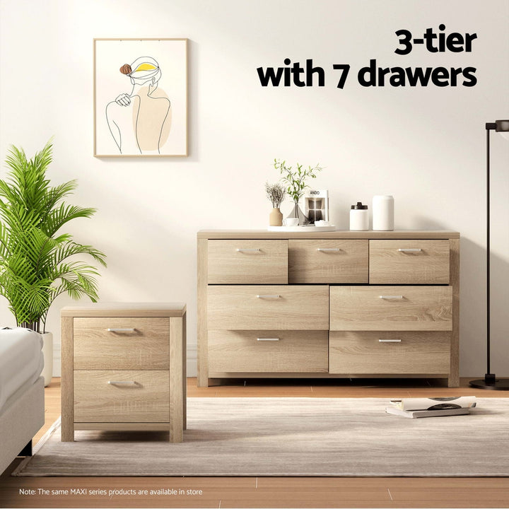 Scandi Oak 7-Drawer Chest of Drawers – Honeycomb Board &amp; Anti-Rust Runners | Pine Legs - Greenora Living