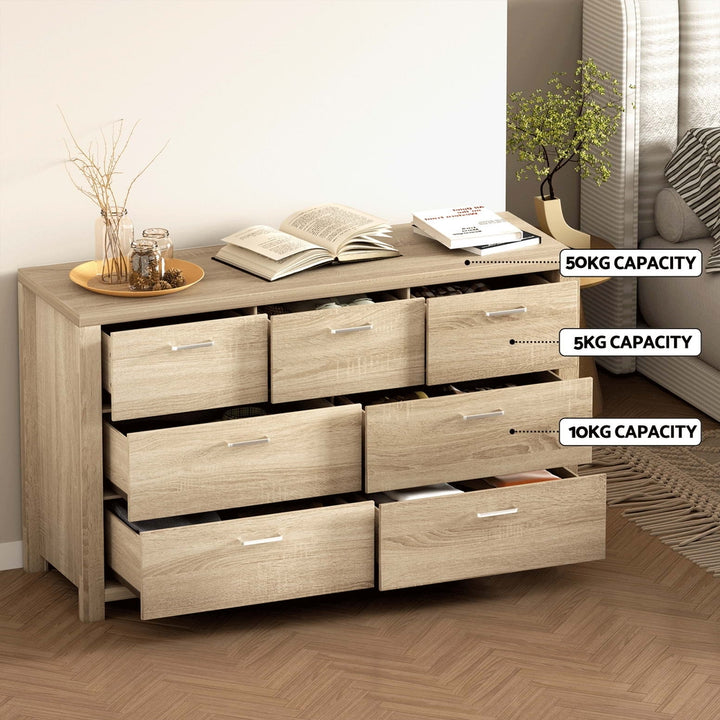 Scandi Oak 7-Drawer Chest of Drawers – Honeycomb Board &amp; Anti-Rust Runners | Pine Legs - Greenora Living
